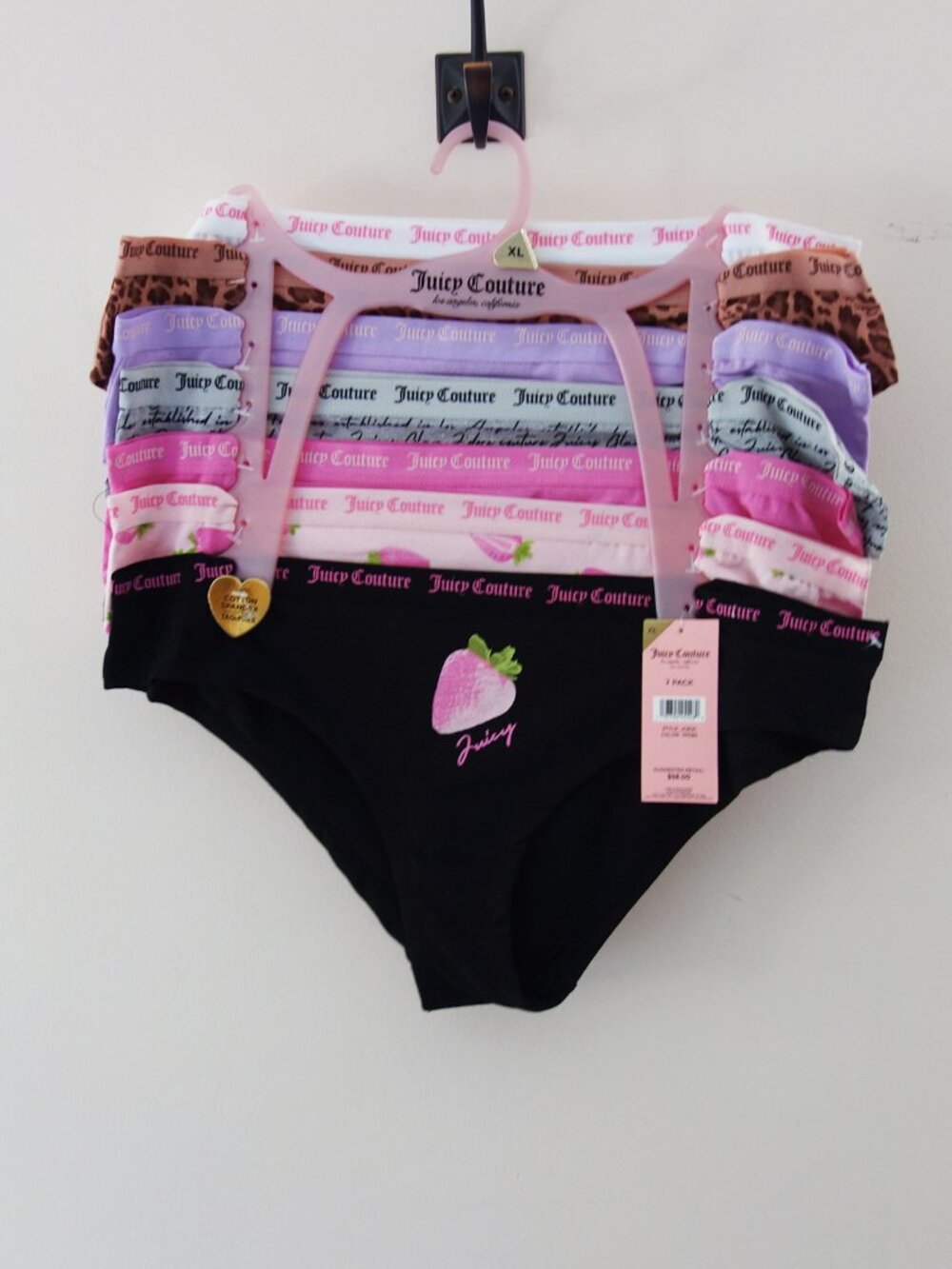 Juicy Couture 7-Pack Soft Stretchy Cotton Cheeky Panties Strawberr Pink (XL) NWT